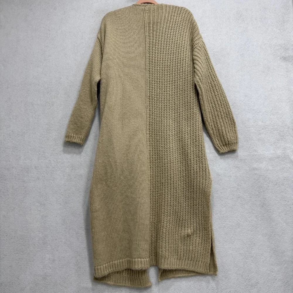 Topshop Cardigan Sweater Womens Small Beige Longline Duster Open Front Pockets